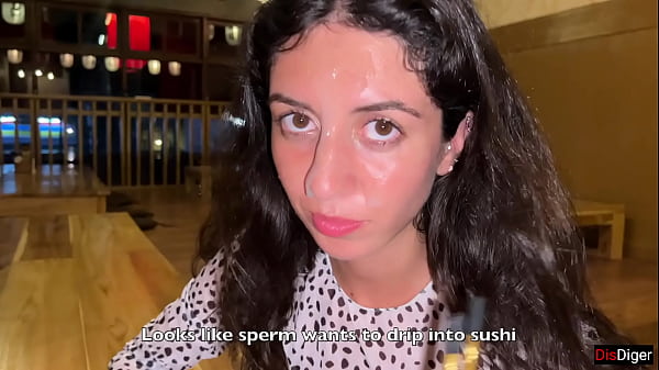 I cum on a girl’s face in Public Sushi Bar and she eats rolls with Cum on her face – Cumwalk